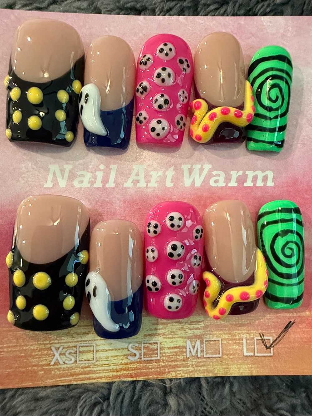 Neon & Pink Halloween theme handmade acrylic Press-On Nail Set